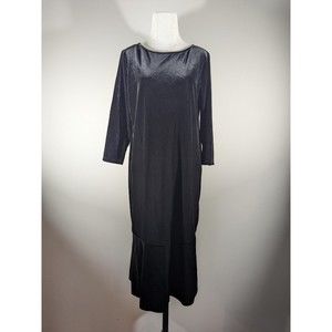 NWT Chicos Black Velvet Long‎ Sleeve Flared Hem Midi Dress Women Size 1 (M-8)